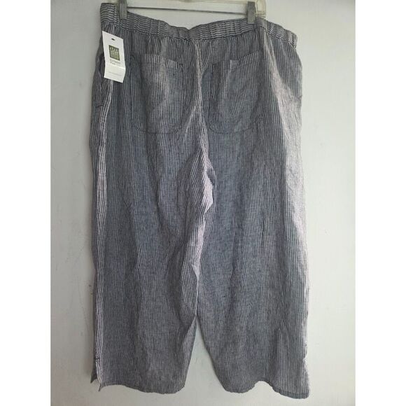 Coldwater Creek Grey Black Pinstripe European Flax Linen Pull On Ankle Pants 1X - Picture 2 of 9